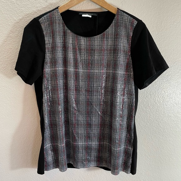 Marina Rinaldi Luxury Plaid Sequin Shirt Size M - Picture 3 of 9